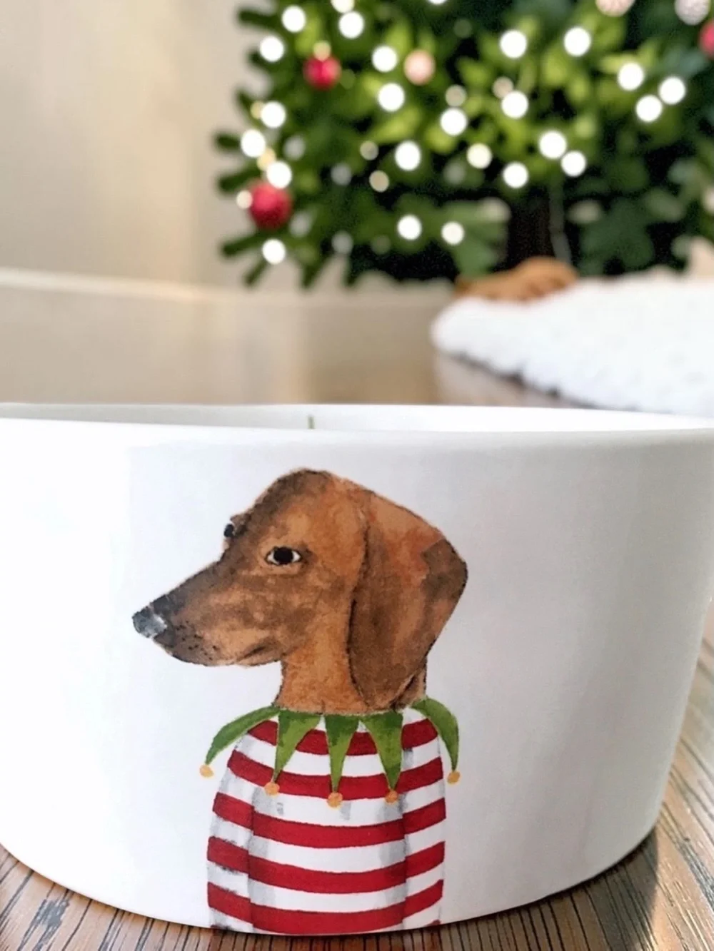 Rae Dunn Dachshund Ceramic Christmas Dog Bowl